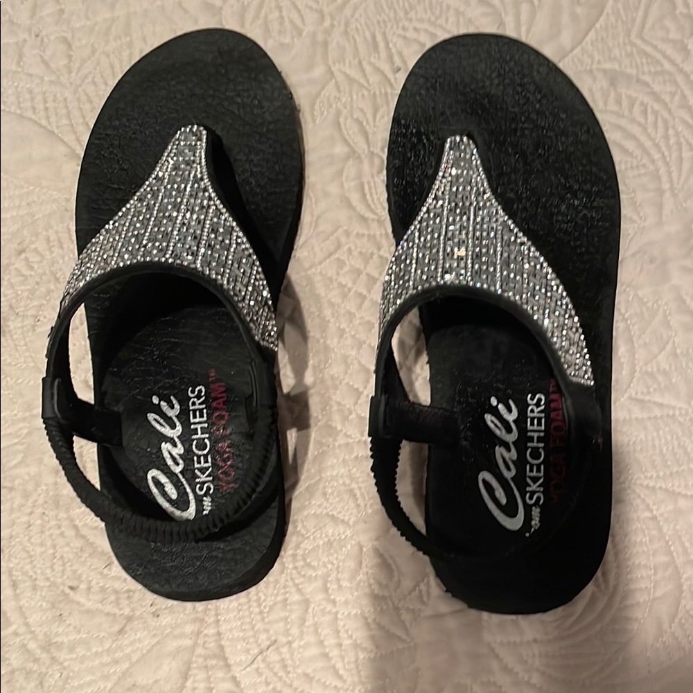Skechers Black Sandals with Silver Sparkle